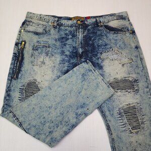 Makobi Mens Distressed Acid Wash Straight Leg Jeans 48X32 Excellent condition